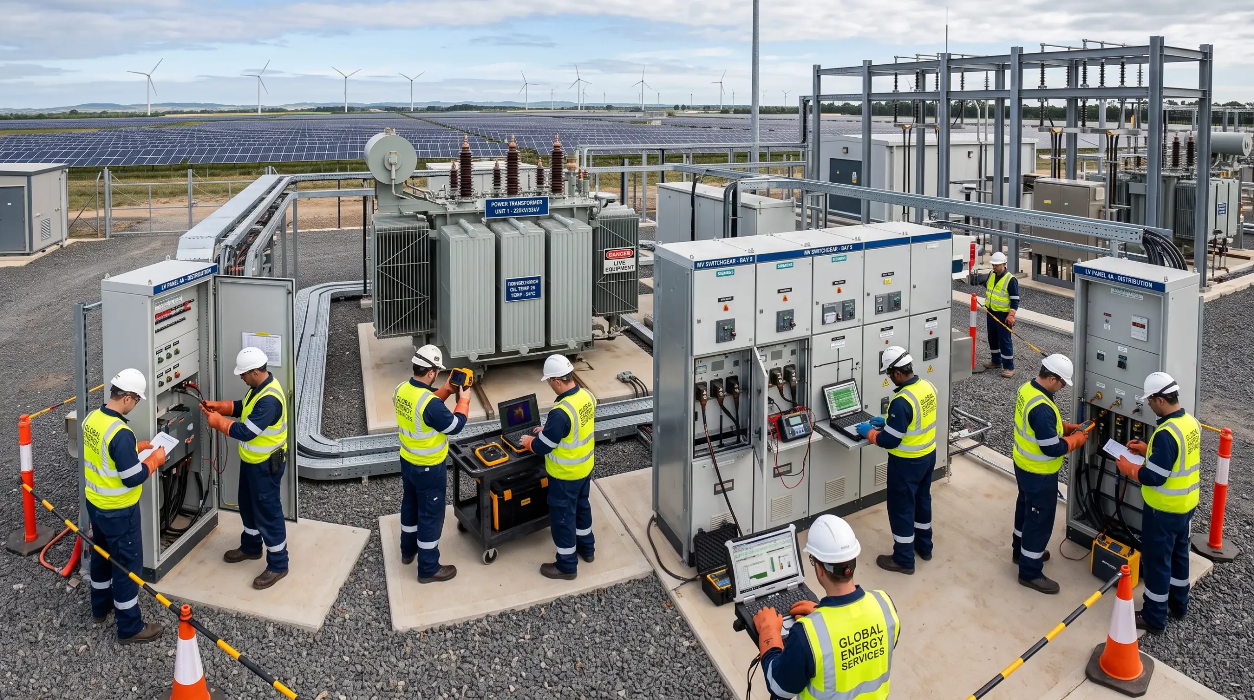Enerji tesisinde trafo, şalt, kablo, pano ve SCADA sistemlerinde entegre bakım yapan elektrik mühendisleri