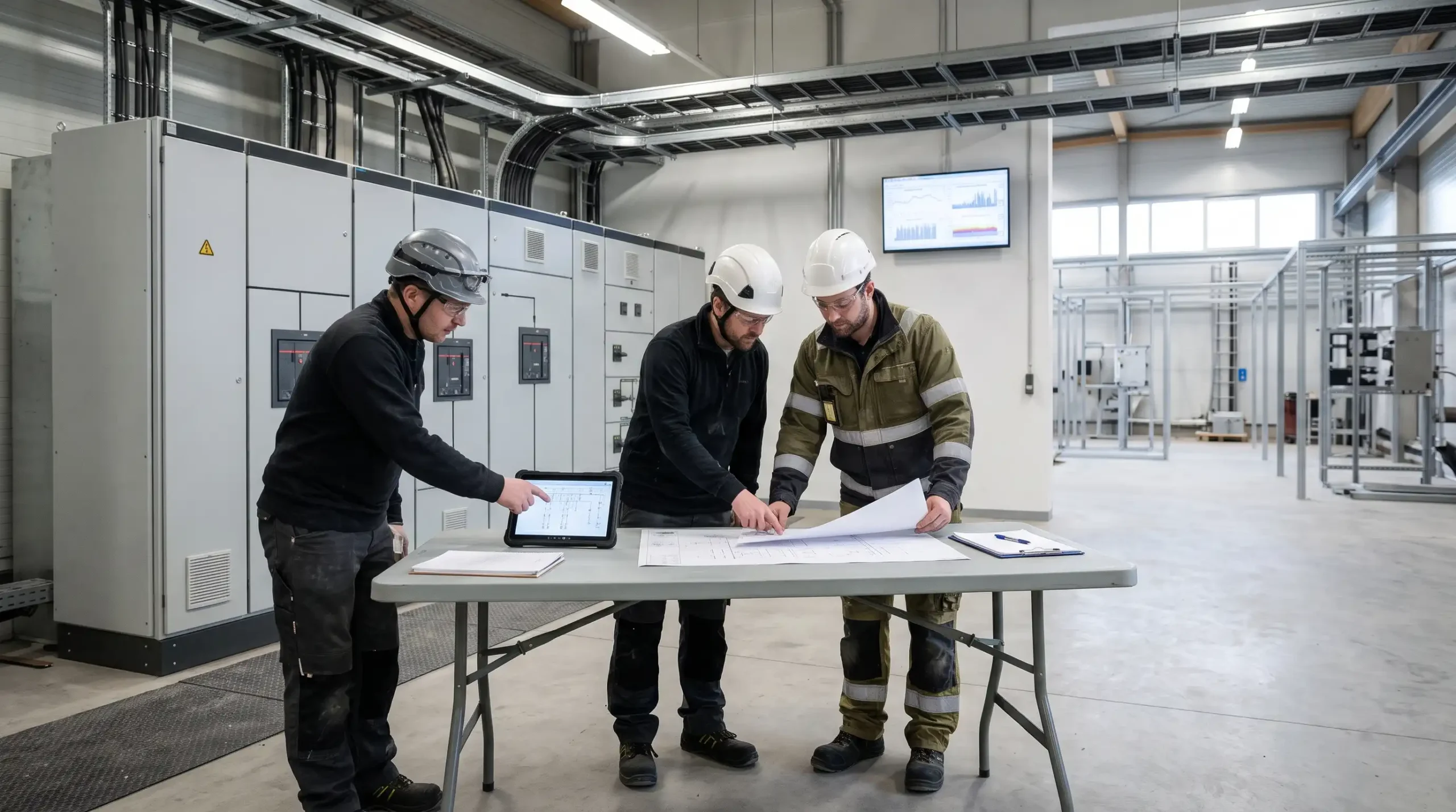 Fabrika kapasite artışı için trafo, pano, kablo ve otomasyon altyapısını planlayan elektrik mühendisleri