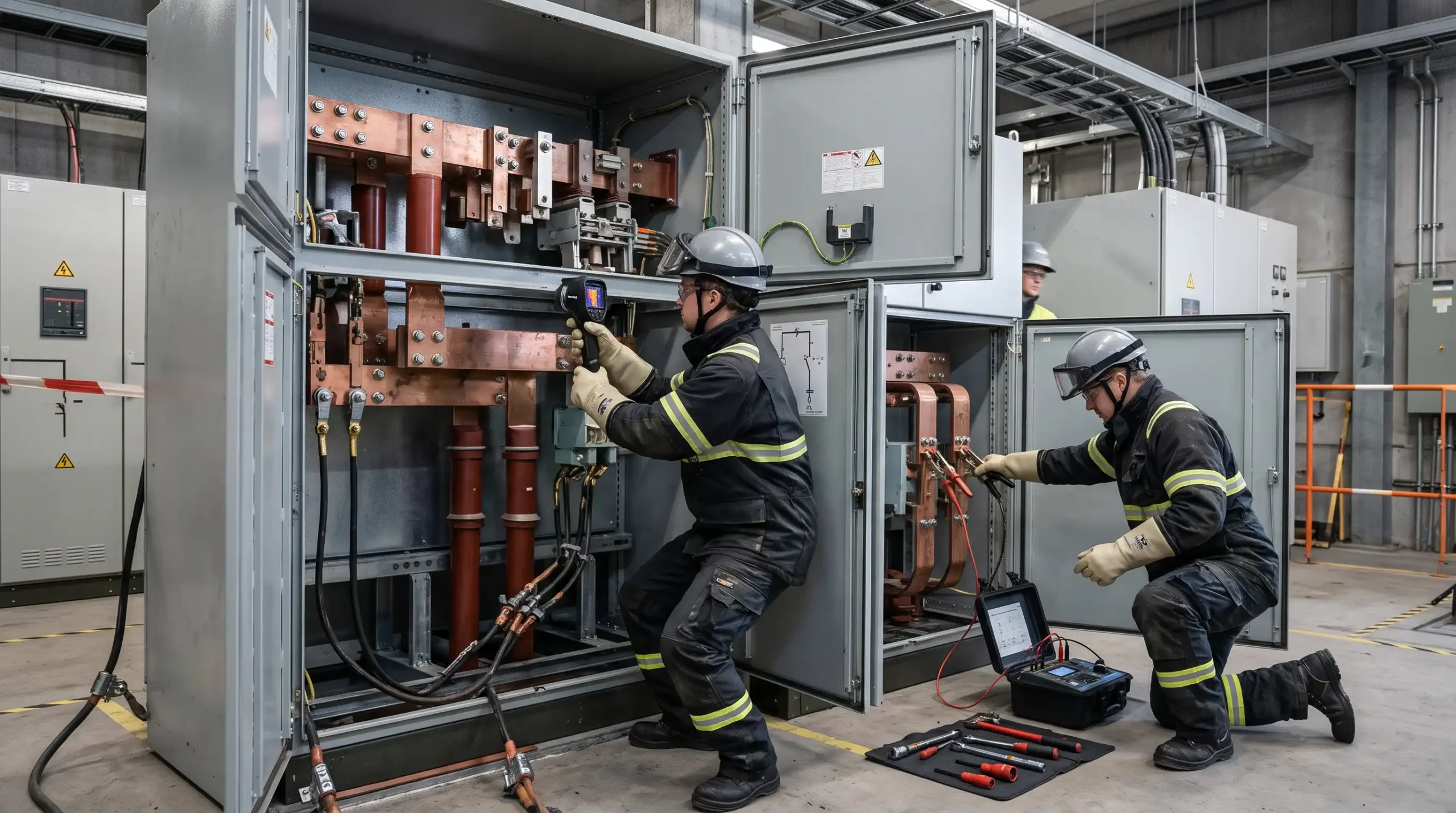 OG hücrelerde bara ve kontak bağlantılarını kontrol eden elektrik mühendisleri