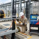 OG kablo montajı sonrası dış kılıf bütünlüğünü test eden elektrik mühendisleri