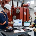 Trafo bakım ölçümlerini ve teknik test sonuçlarını raporlayan elektrik mühendisleri